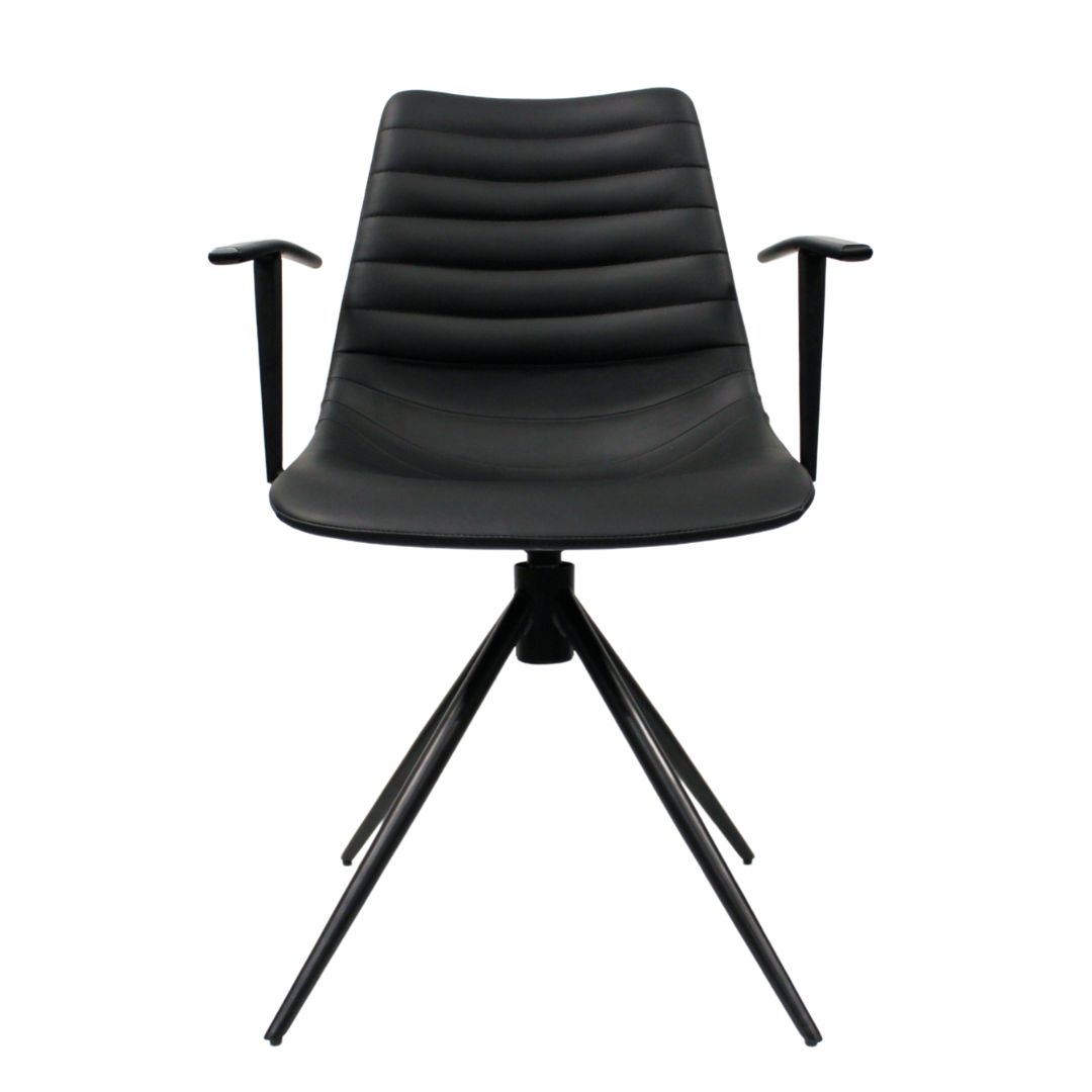 Spisebordsstol Selma , Okse LÆDER Sort og armlæn.