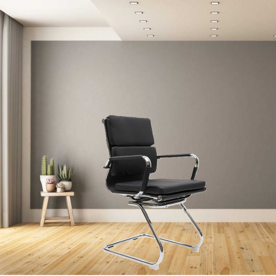 Konference stol 90A i kunstlæder og med krom stel