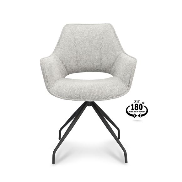 Lexpo Sofia Spisebordsstol armlæn, Lyse grå stof/sort metal