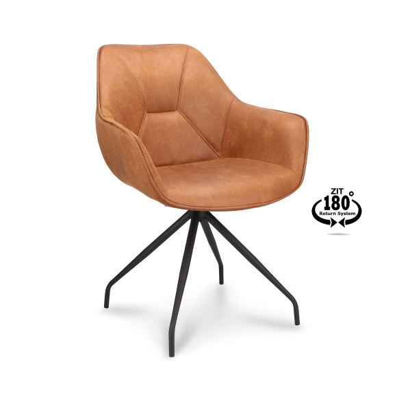 Lexpo Anna spisestuestol m/armlæn, mikrolædertyr, kamel/sort metal