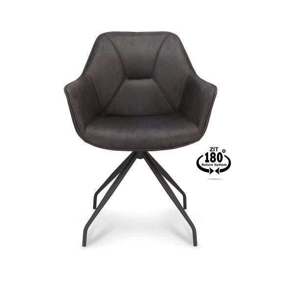 Anna spisestuestol m/armlæn, mikrolædertyr, onyx sort/sort metal