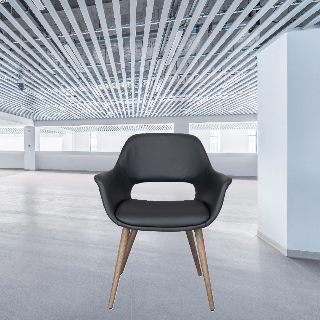 House of Sander Fenja spisebordstol, sort PU med træstel i NATUR