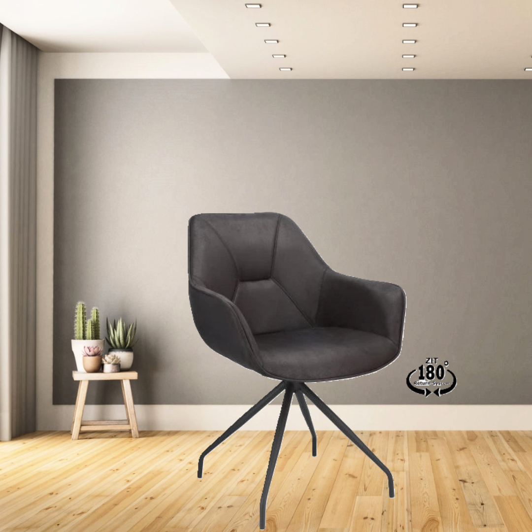 Anna spisestuestol m/armlæn, mikrolædertyr, onyx sort/sort metal