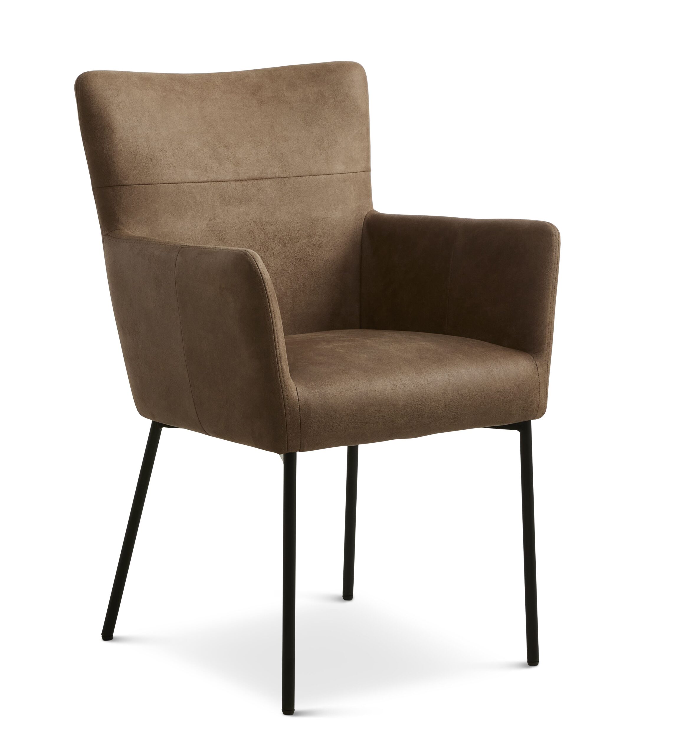 Lexpo Ellie spisebordsstol med armlæn i mikrofiberlæder, mandel/sort metal