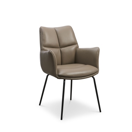 Lexpo Lily spisebordsstol med armlæn i læder, nougat/sort stel 4 ben