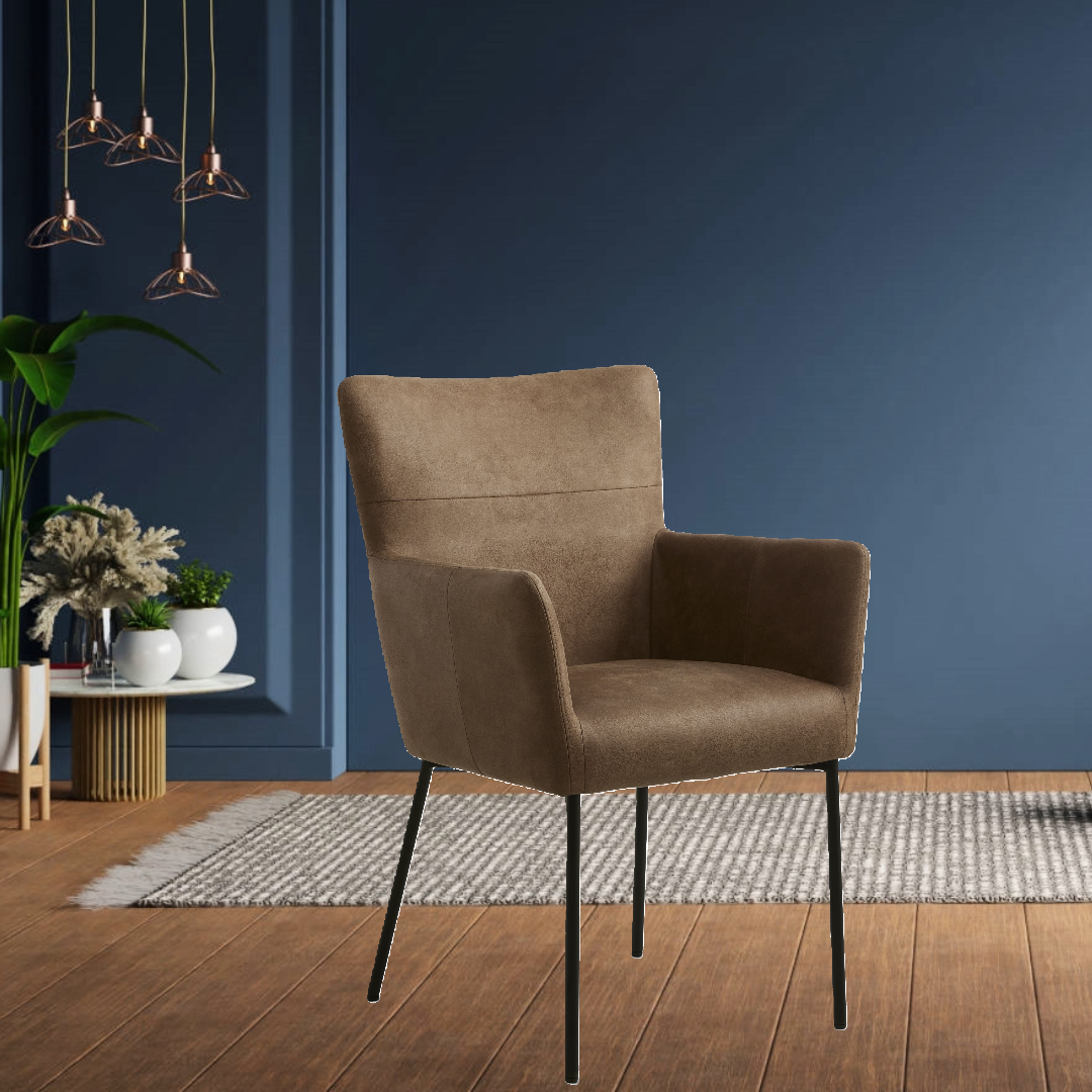 Lexpo Ellie spisebordsstol med armlæn i mikrofiberlæder, mandel/sort metal