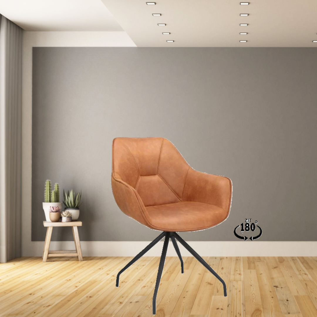 Lexpo Anna spisestuestol m/armlæn, mikrolædertyr, kamel/sort metal