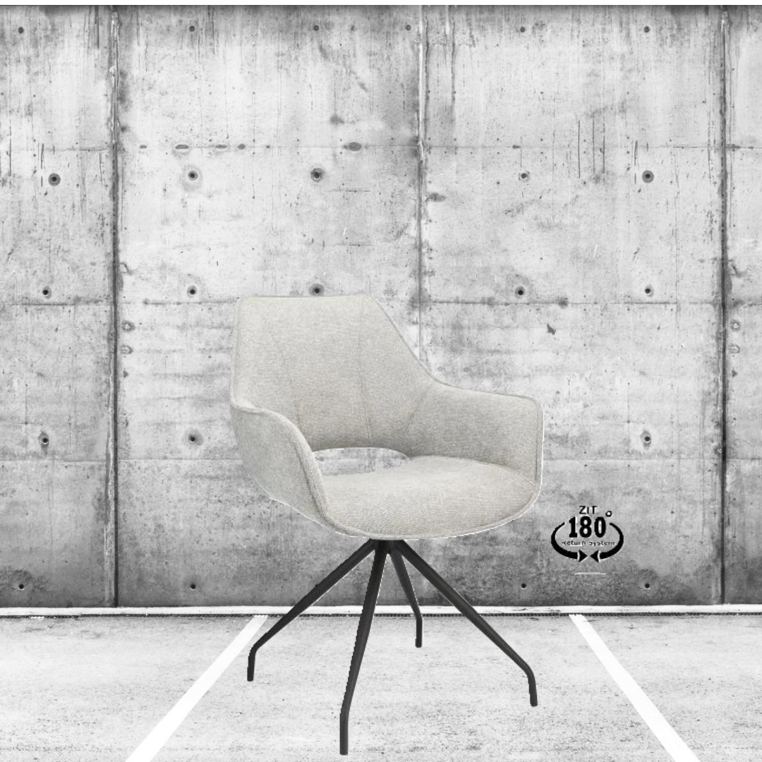 Lexpo Sofia Spisebordsstol armlæn, Lyse grå stof/sort metal