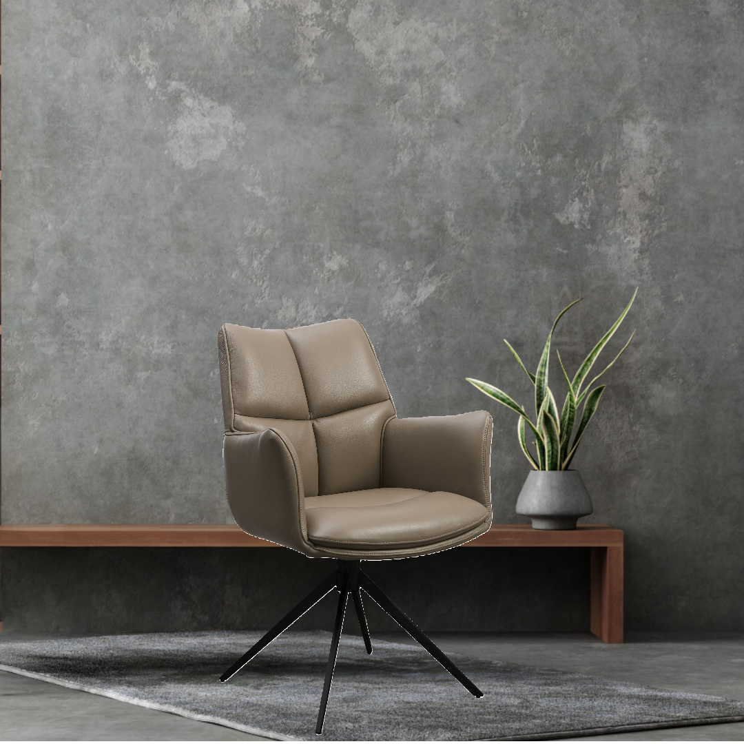 Lexpo Lily spisebordsstol med armlæn i læder, nougat/sort drejefod