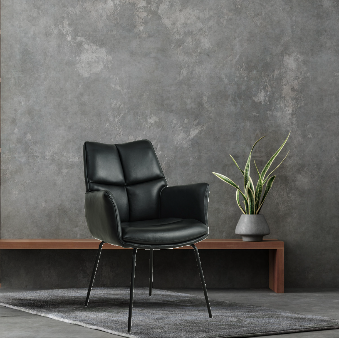 Lexpo Lily spisebordsstol med armlæn i læder, sort/sort stel 4 ben